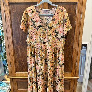 Sonoma Floral Button Front Midi Dress | Short Sleeve | Size XL